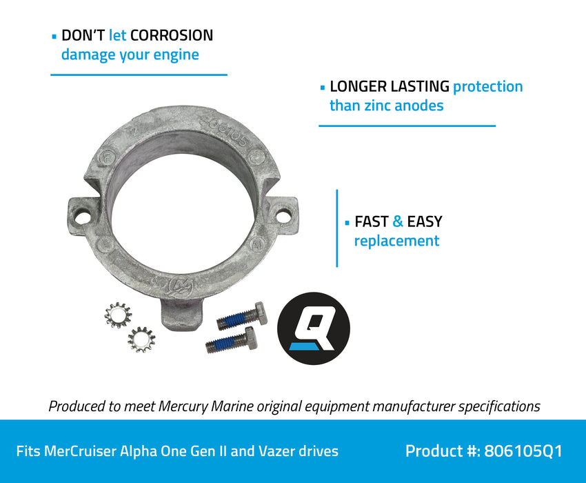 Quicksilver 806105Q1 Aluminum Bearing Carrier Anode for MerCruiser Alpha One Gen II and Vazer Drives