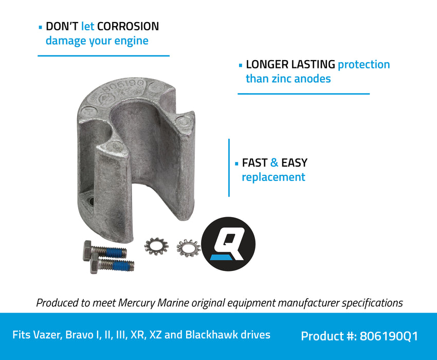 Quicksilver 806190Q1 Aluminum Anode for Bravo Drive Trim Cylinder for Bravo, Blackhawk and Vazer Drives