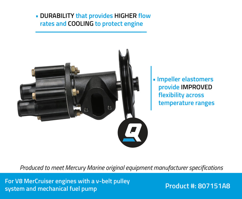 Quicksilver 807151A8 Sea Water Pump Housing for V8 MerCruiser Engines with a V-Belt Pulley System