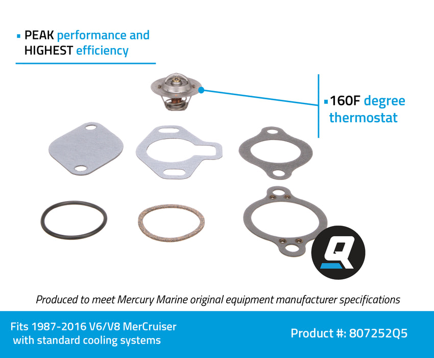 Quicksilver 807252Q5 Replacement 160 Degree F Thermostat for V6 and V8 MerCruiser Engines 1987-2016