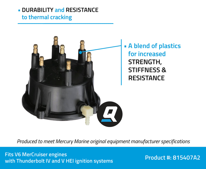 Quicksilver 815407A2 Distributor Cap Kit for Marinized, V6 MerCruiser Engines Made by GM with Thunderbolt IV and V HEI Ignition Systems