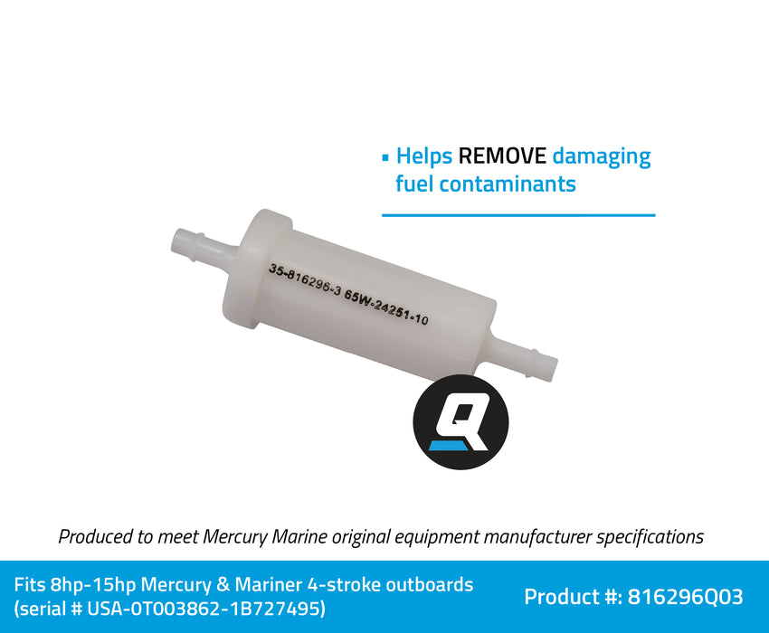 Quicksilver 816296Q03 Inline Fuel Filter Element for Mercury and Mariner Outboards