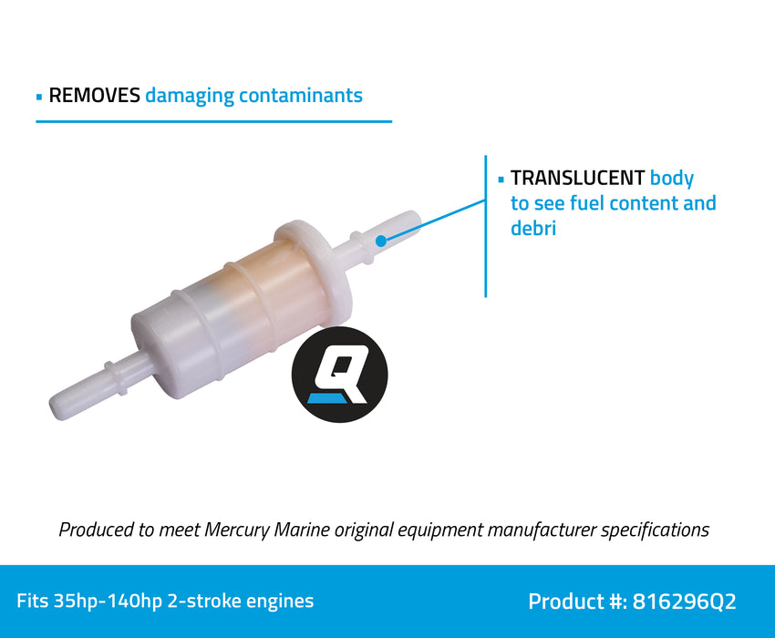 Quicksilver 816296Q2 Marine Engine Inline Fuel Filter with Barbs for 5/16" (8mm) Fuel Lines