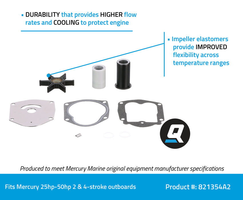 Quicksilver 821354A2 Water Pump Repair Kit for Mercury or Mariner 40-50hp 4-Stroke Outboards