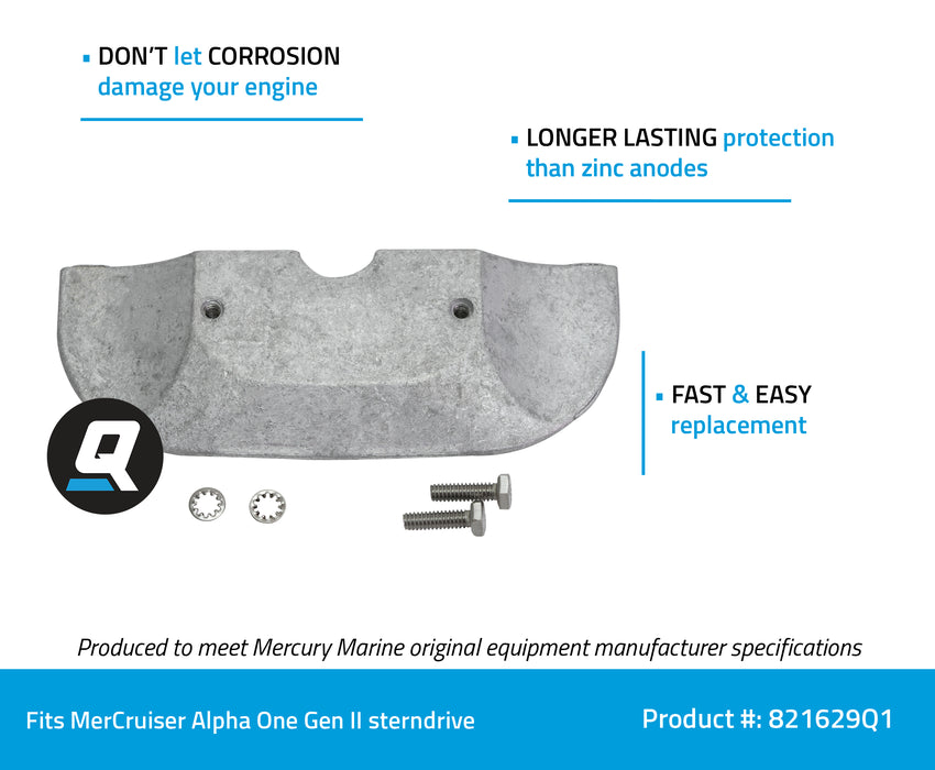 Quicksilver 821629Q1 Aluminum Drive Shaft Housing Anode for MerCruiser Alpha One Gen II Sterndrive