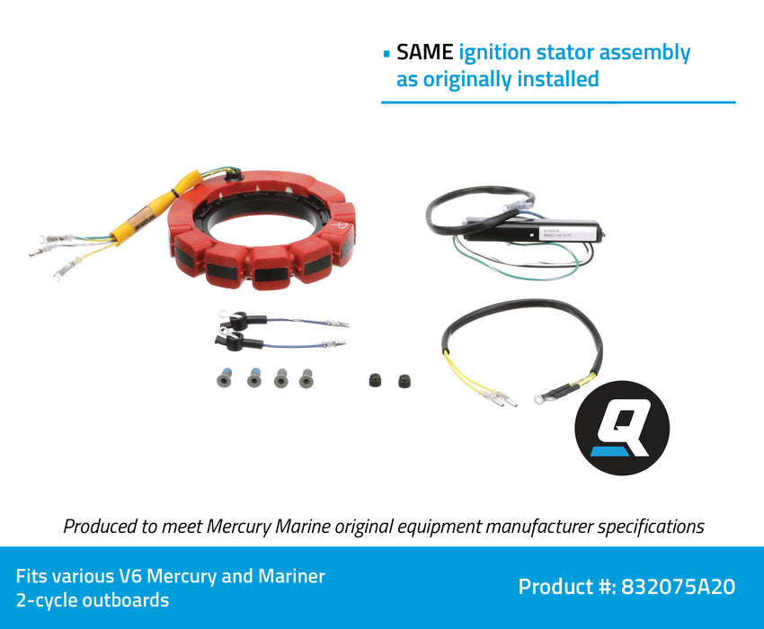 Quicksilver 832075A20 Ignition Stator Assembly for Mercury and Mariner 2-Stroke 45-50hp Outboards