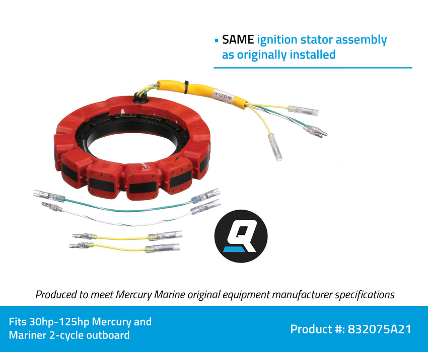 Quicksilver 832075A21 Ignition Stator Assembly for Mercury and Mariner 2-Stroke 30-125hp Outboards
