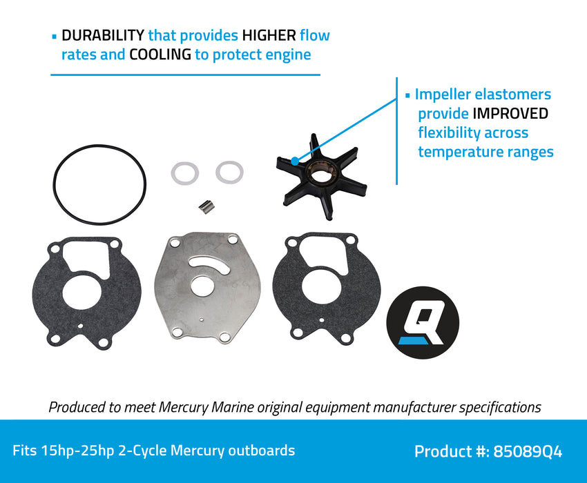 Quicksilver 85089Q4 Water Pump Repair Kit for Mercury and Mariner Outboards 15-25hp 2-Stroke Outboards