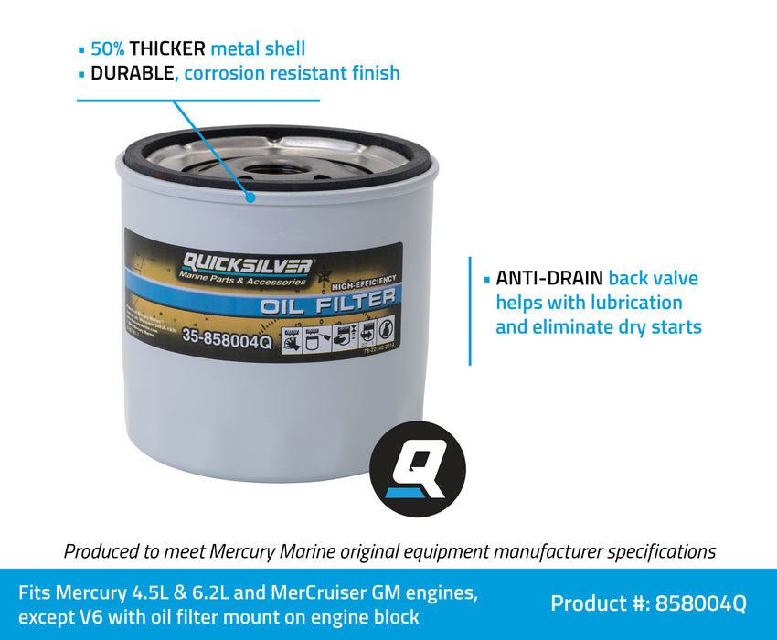 Quicksilver 858004Q High Performance Oil Filter for MerCruiser Sterndrive and Inboards Engines