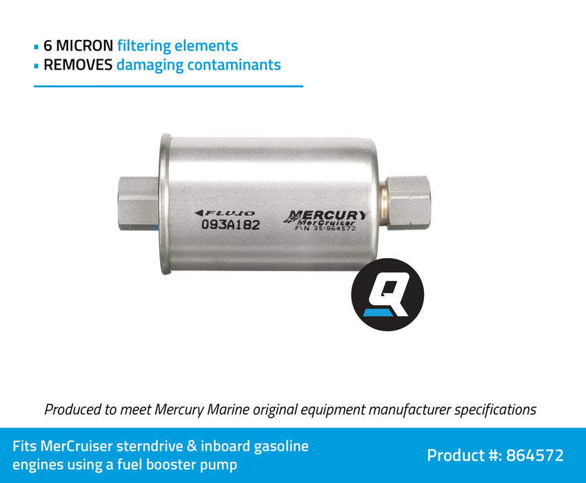 Quicksilver 864572 Replacement Inline Fuel Filter for MerCruiser Sterndrive and Inboard Gasoline Engines