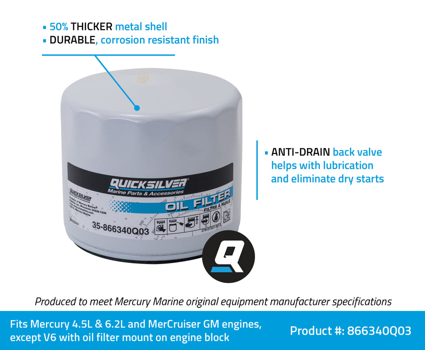 Quicksilver 866340Q03 Oil Filter for MerCruiser Sterndrive and Inboard Engines