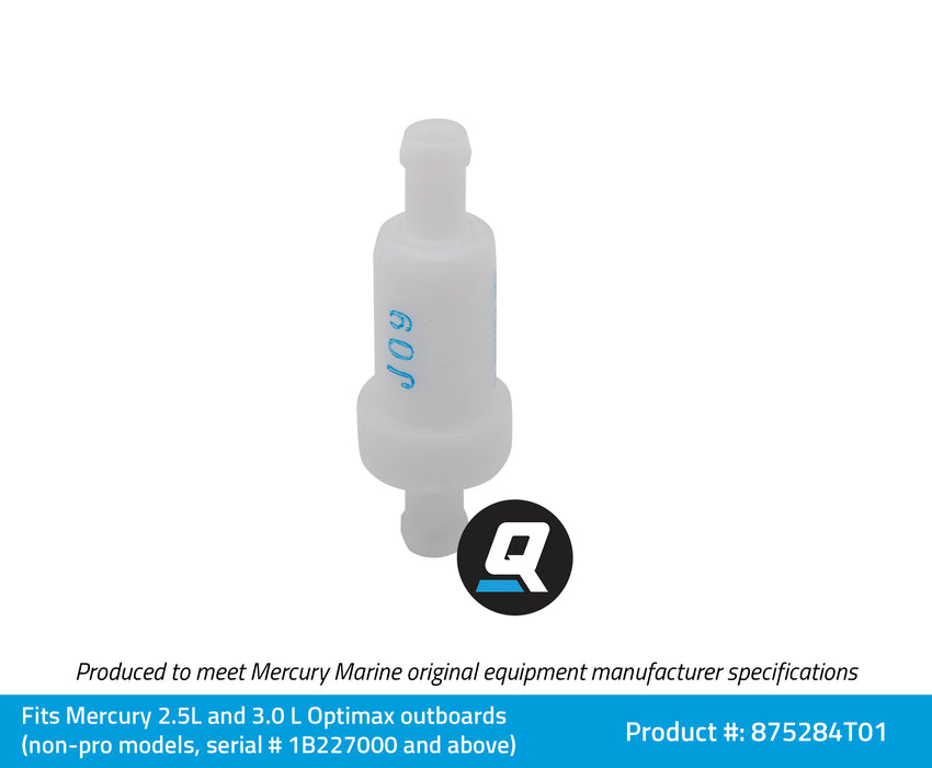 Quicksilver 875284T01 Inline Oil Filter for Select Mercury 2.5L and 3.0L OptiMax Outboards, Non-Pro Models