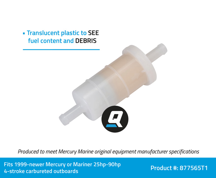 Quicksilver 877565T1 Inline Fuel Filter for Mercury and Mariner Carbureted 4-Stroke Outboards