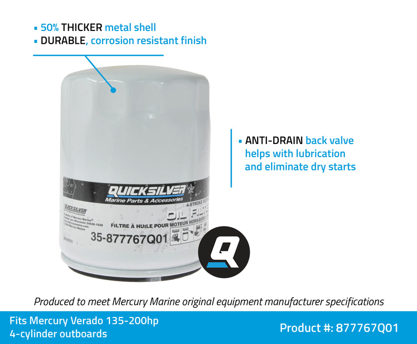 Quicksilver 877767Q01 Oil Filter for Verado Inline 4-Cylinder 135-200hp Outboards
