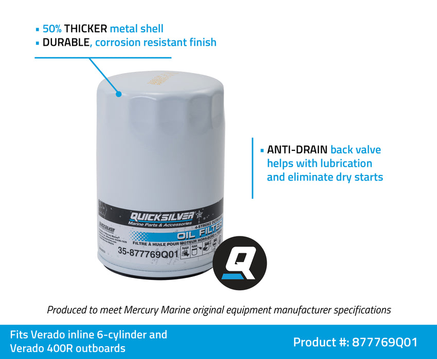 Quicksilver 877769Q01 Oil Filter for Mercury Verado 6-Cylinder Outboards