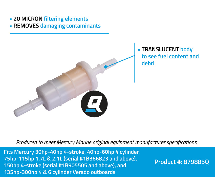 Quicksilver 879885Q Inline Fuel Filter for Mercury and Mariner Outboards