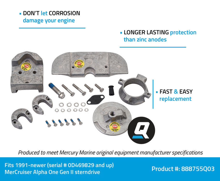 Quicksilver 888755Q03 Magnesium Anode Kit for Select MerCruiser Alpha One Gen II, 1991 & Newer