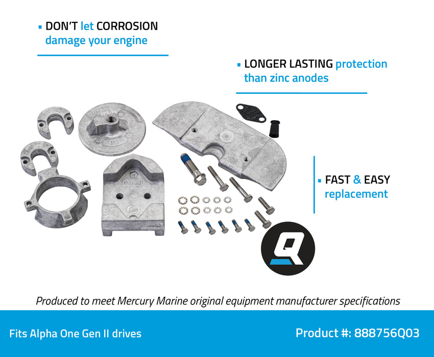 Quicksilver 888756Q03 Aluminum Anode Kit for Alpha One Gen II Drives