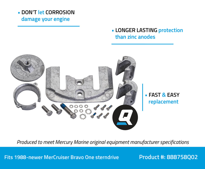 Quicksilver 888758Q02 Aluminum Anode Kit for MerCruiser Bravo One Sterndrives, 1988 & Newer