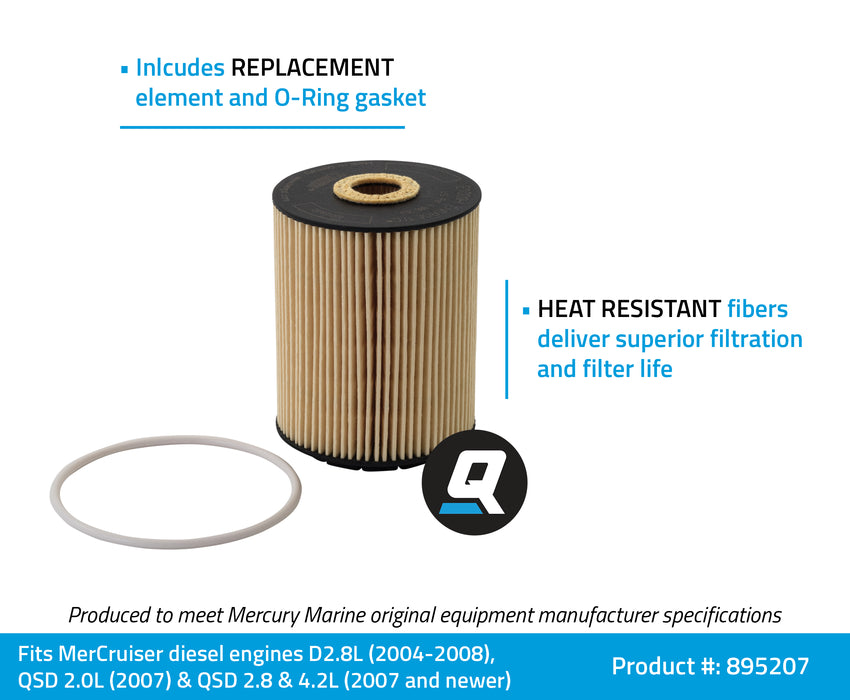 Quicksilver 895207 Oil Filter Element for MerCruiser Gasoline and Diesel Engines