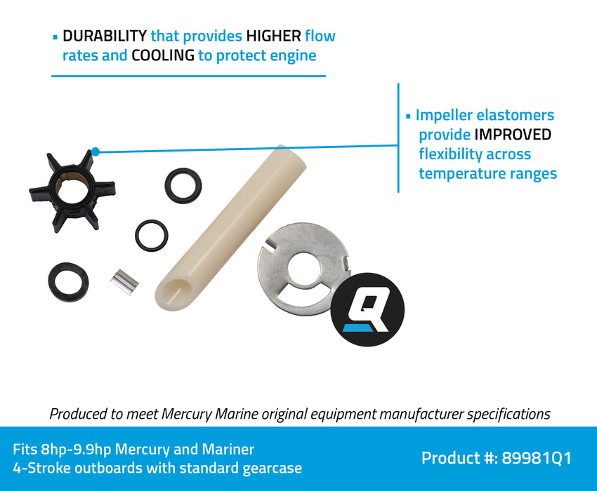 Quicksilver 89981Q1 Water Pump Repair Kit for Select Mercury and Mariner 8-9.9hp 4-Stroke Outboards