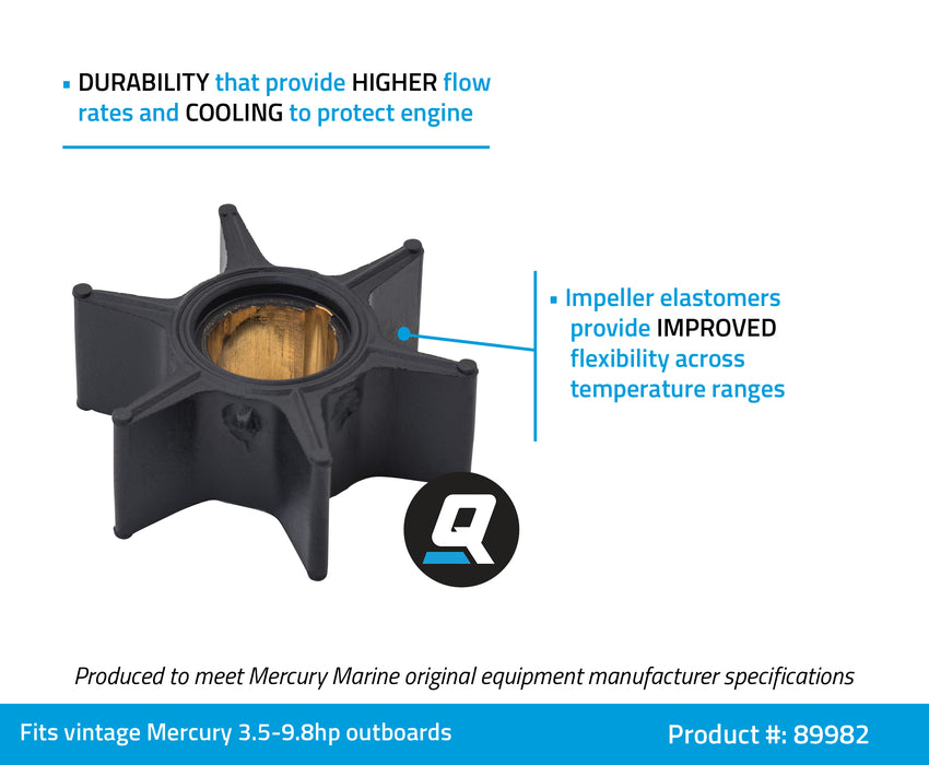 Quicksilver 89982 Water Pump Impeller for Vintage Mercury 2-Stroke 20hp Outboards