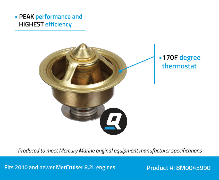 Quicksilver 8M0045990 Replacement 170 Degree F Thermostat for MerCruiser 8.2L Engines