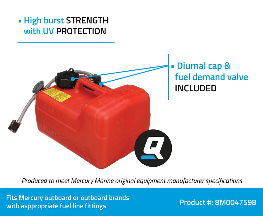 Quicksilver 8M0047598 Portable Marine Boat Fuel Tank with Fuel Demand Valve, 3.2 Gallon Capacity