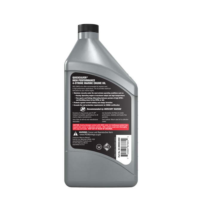 Quicksilver 25W-50 4-Stroke High Performance Synthetic Blend Marine Engine Oil, 1 Quart