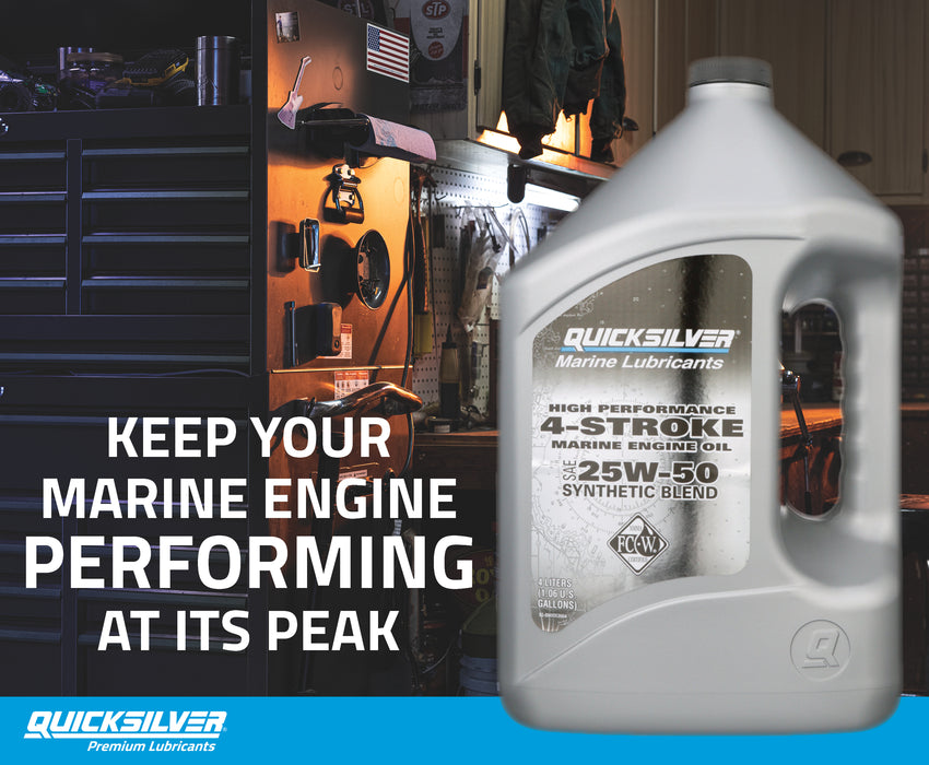 Quicksilver 25W-50 4-Stroke High Performance Synthetic Blend Marine Engine Oil, 1 Quart