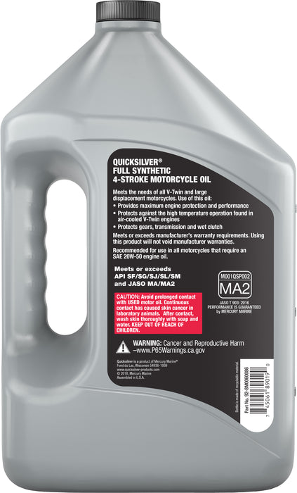 Quicksilver 20W-50 4-Stroke Full Synthetic Motorcycle Oil, 1 Gallon