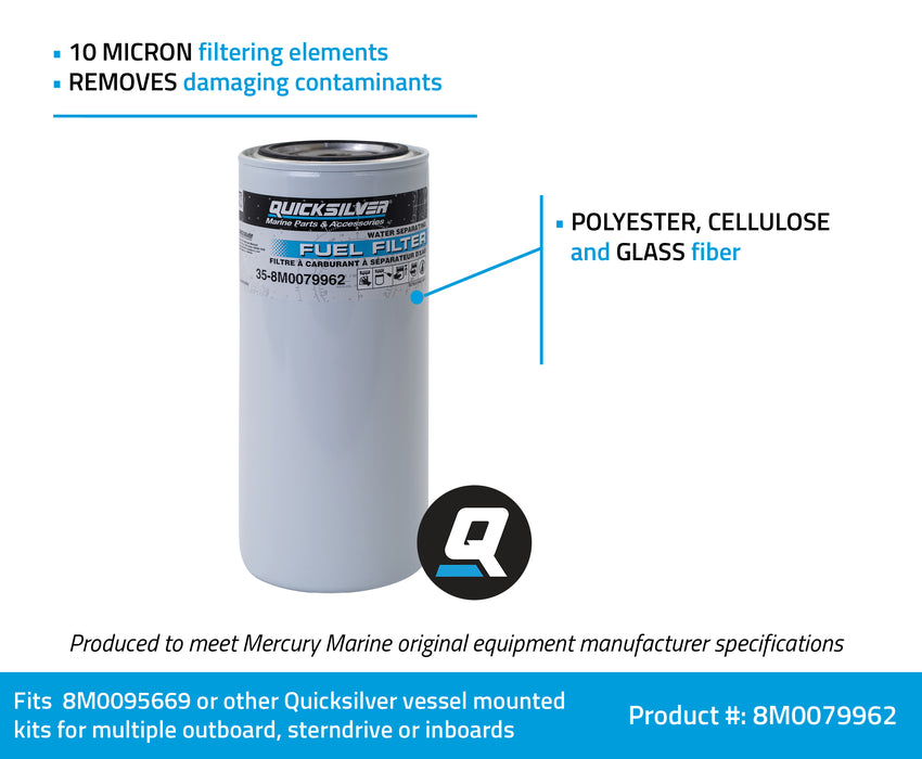 Quicksilver 8M0079962 High Capacity Water Separating Fuel Filter Element for Outboard or Sterndrive and Inboard Engines