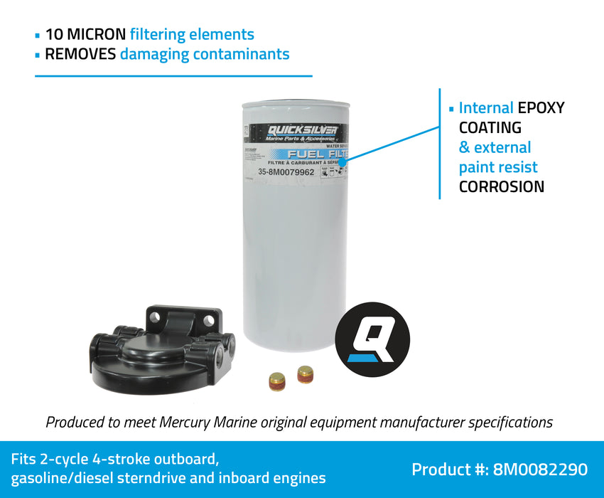 Quicksilver 8M0082290 High Capacity Water Separating Fuel Filter Kit for Outboard or Sterndrive and Inboard Engines