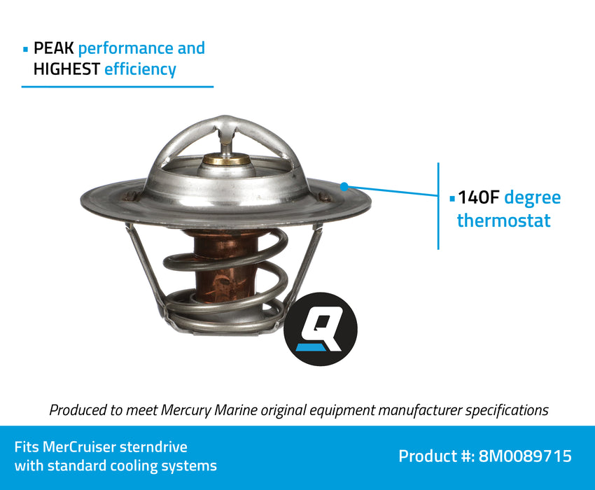 Quicksilver 8M0089715 Replacement 140 Degree F Thermostat for Various MerCruiser Sterndrive Engines