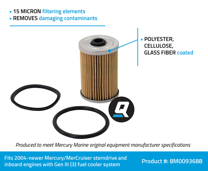 Quicksilver 8M0093688 Water Separating Fuel Filter for MerCruiser Engines with Gen III Fuel Cooler