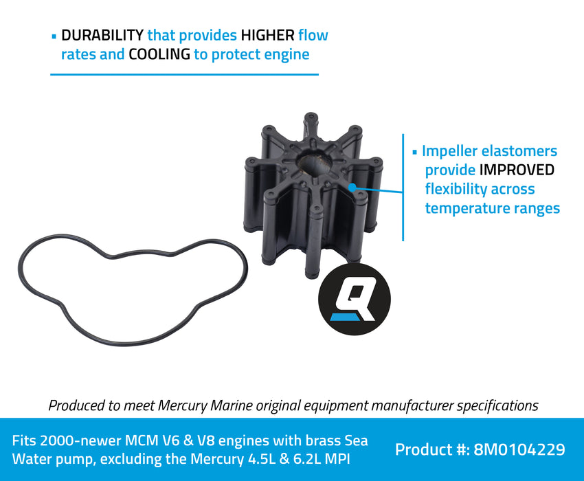 Quicksilver 8M0104229 Water Pump Repair Kit for V6 and V8 Powered MerCruiser Sterndrives