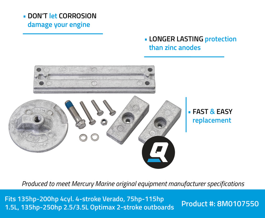 Quicksilver 8M0107550 Aluminum Anode Kit for Mercury Verado and OptiMax Outboards