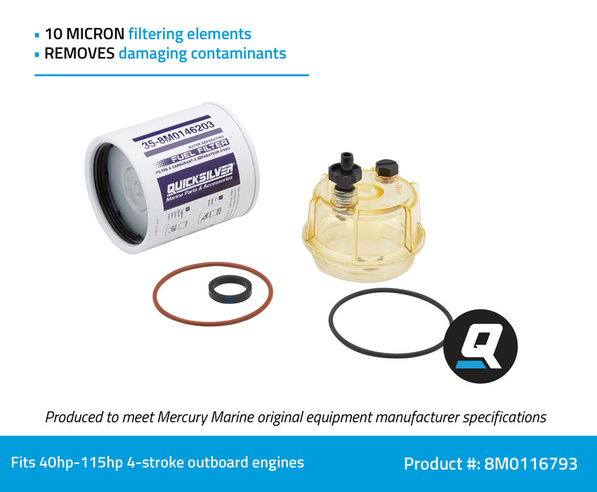 Quicksilver 8M0116793 Water Separating Fuel Filter Kit for Outboard or Sterndrive and Inboard Engines