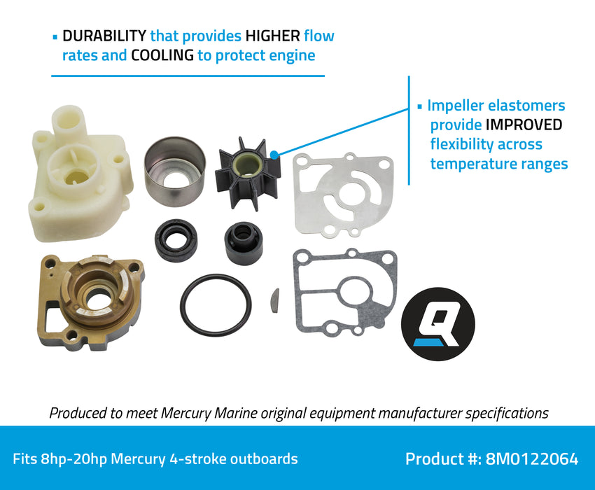 Quicksilver 8M0122064 Water Pump Repair Kit for Select Mercury 8-20hp 4-Stroke Outboards