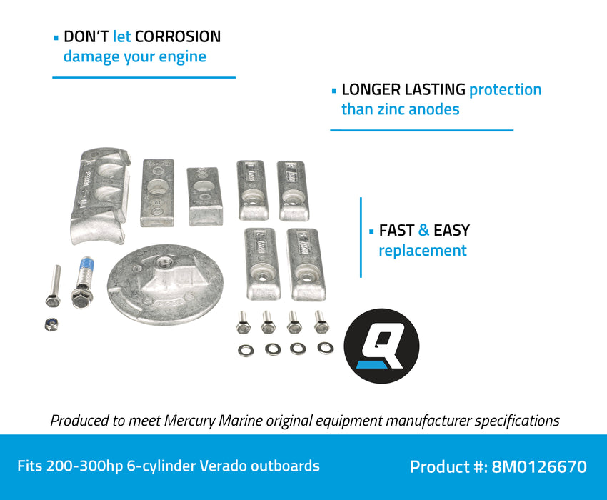 Quicksilver 8M0126670 Aluminum Anode Kit for Mercury 200-300hp L6 Verado Outboards