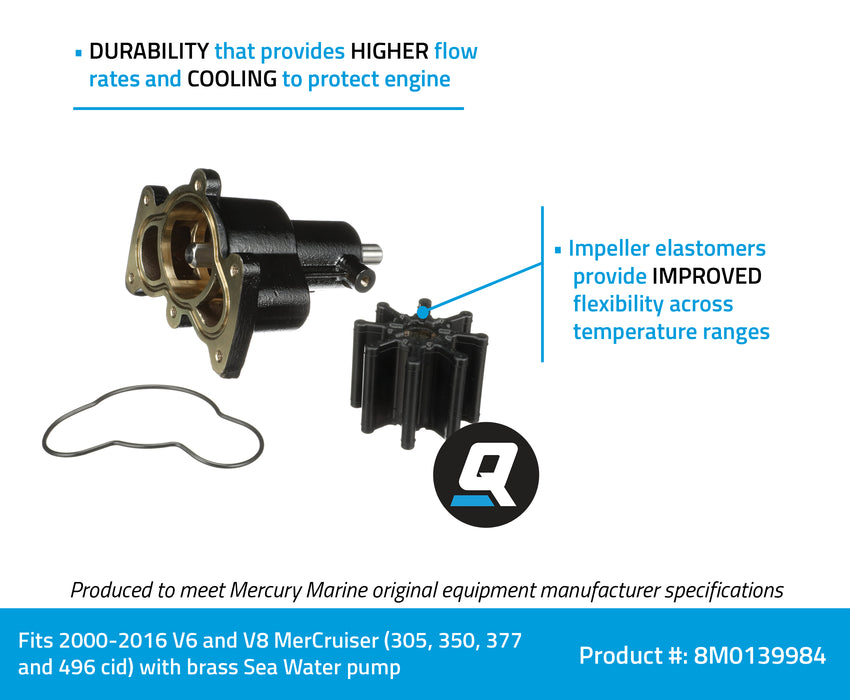 Quicksilver 8M0139984 Brass Water Pump Housing for Select V6 and V8 MerCruiser Engines, 2000-2016