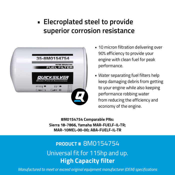 Quicksilver 8M0154754 Water Separating Fuel Filter for Select Yamaha 2-Stroke and 4-Stroke Outboards