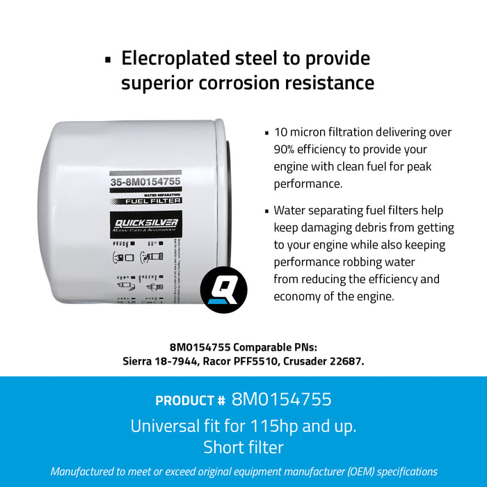 Quicksilver 8M0154755 Water Separating Fuel Filter for Various Marine Engines