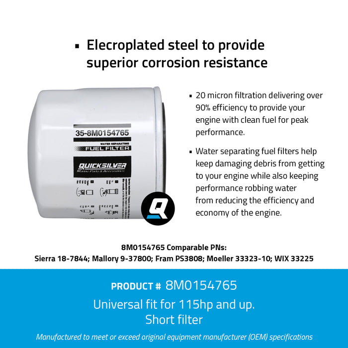 Quicksilver 8M0154765 Water Separating Fuel Filter for Various Marine Engines