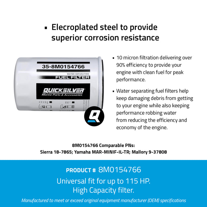 Quicksilver 8M0154766 Water Separating Fuel Filter for Select Yamaha 2-Stroke & 4-Stroke Outboards