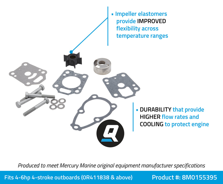Quicksilver 8M0155395 Water Pump Repair Kit for Select Mercury 4-60hp Outboards