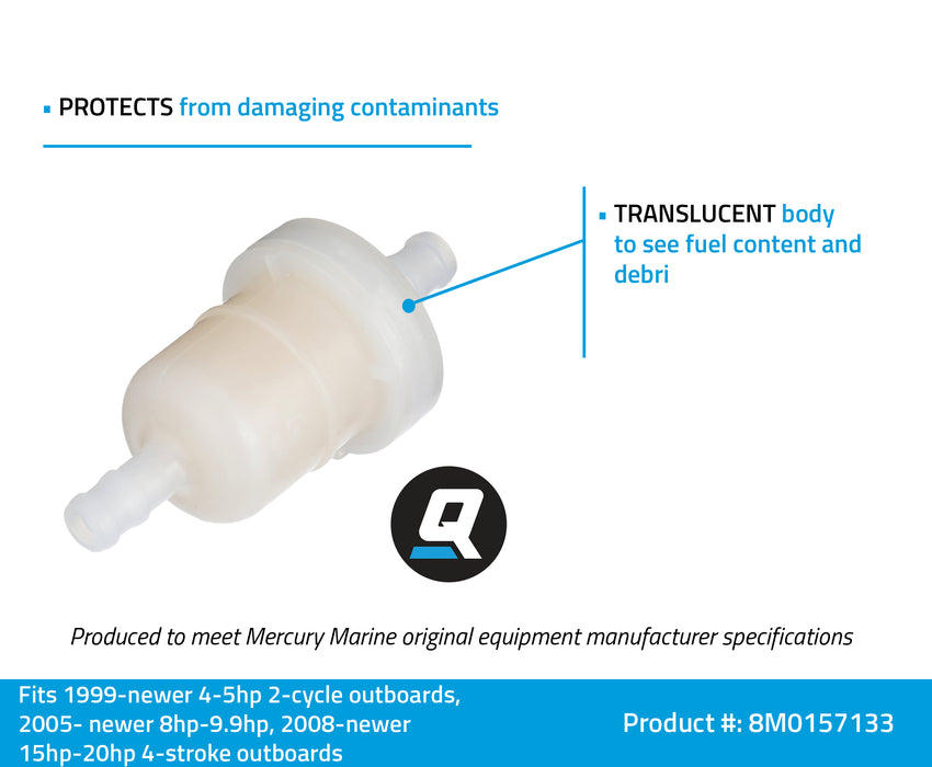 Quicksilver 8M0157133 Inline Fuel Filter for Mercury and Mariner 2-Stroke and 4-Stroke Outboards