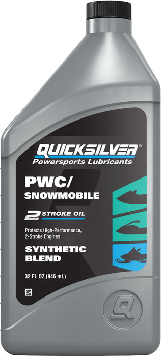 Quicksilver 2-Stroke PWC/Snowmobile Engine Oil, Premium Synthetic Blend, 1 Quart