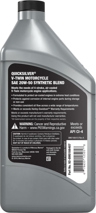 Quicksilver 20W-50 Synthetic Motorcycle Oil, 1 Quart
