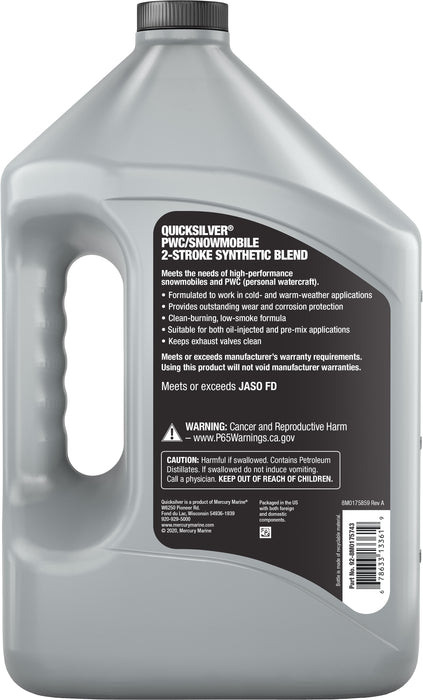 Quicksilver 2-Stroke PWC/Snowmobile Engine Oil, Premium Synthetic Blend, 1 Gallon